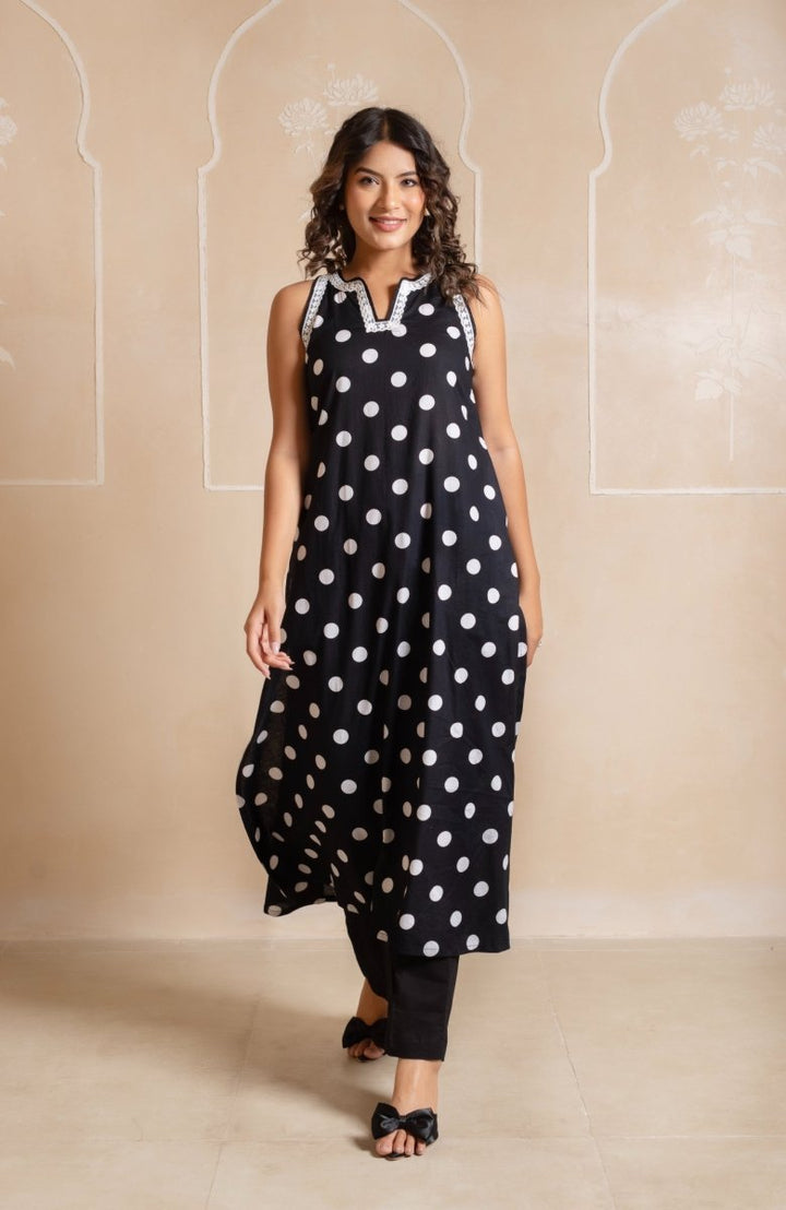 RANG MALHAR POLKA DOT COTTON EMBROIDERY CO - ORD SET - Pomcha Jaipur