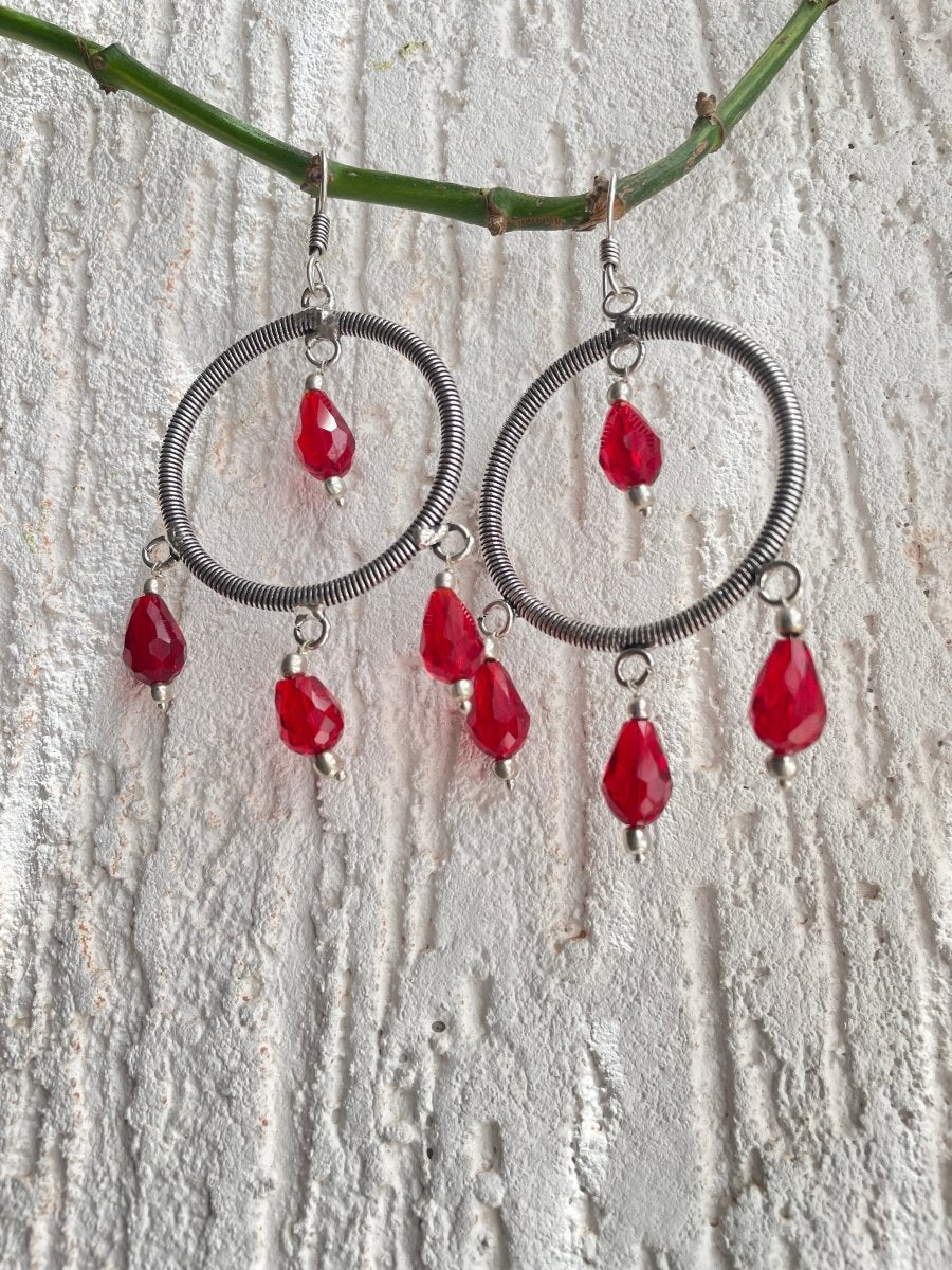 RED PEARL HOOP EARRING - Pomcha Jaipur