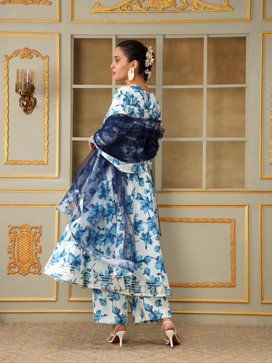 SAADGI BLUE LILLY ANARKALI SET - Pomcha Jaipur