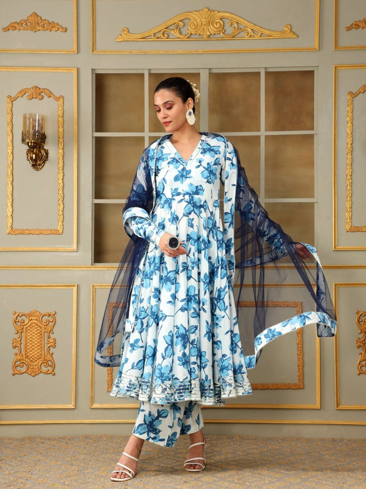 SAADGI BLUE LILLY ANARKALI SET - Pomcha Jaipur