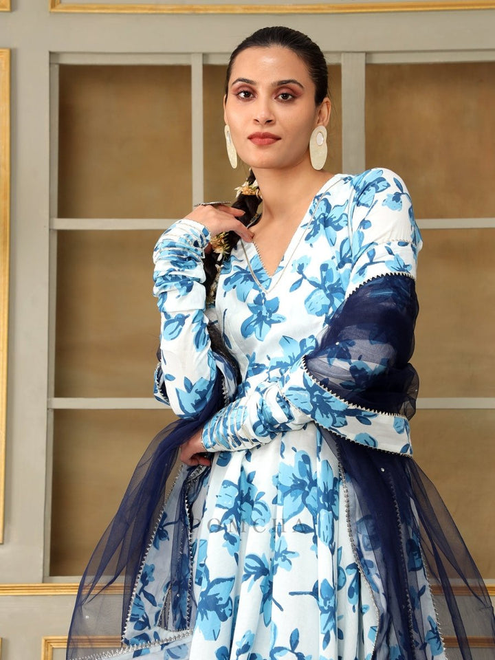 SAADGI BLUE LILLY ANARKALI SET - Pomcha Jaipur