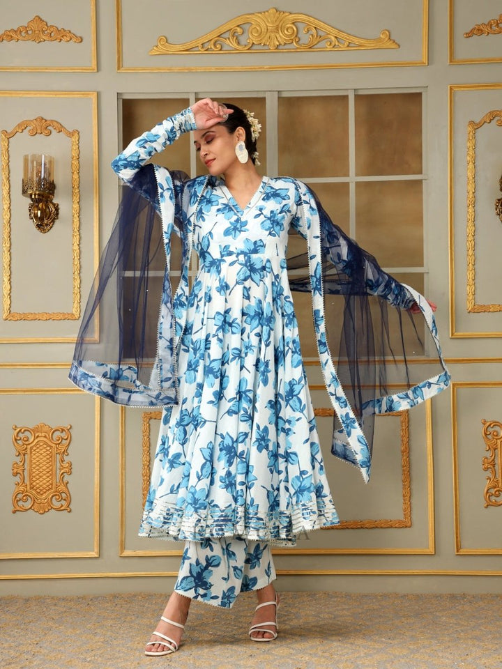 SAADGI BLUE LILLY ANARKALI SET - Pomcha Jaipur
