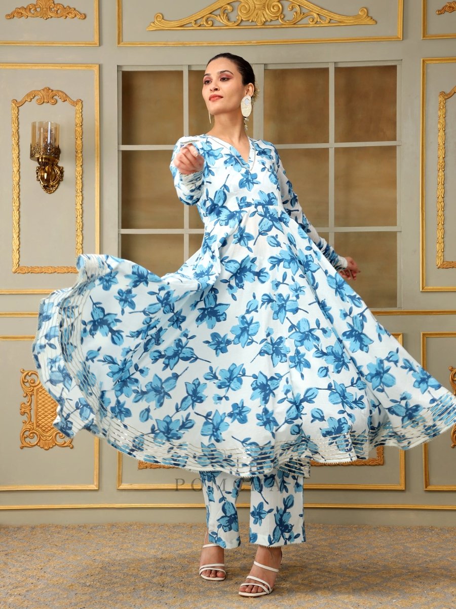 SAADGI BLUE LILLY ANARKALI SET - Pomcha Jaipur