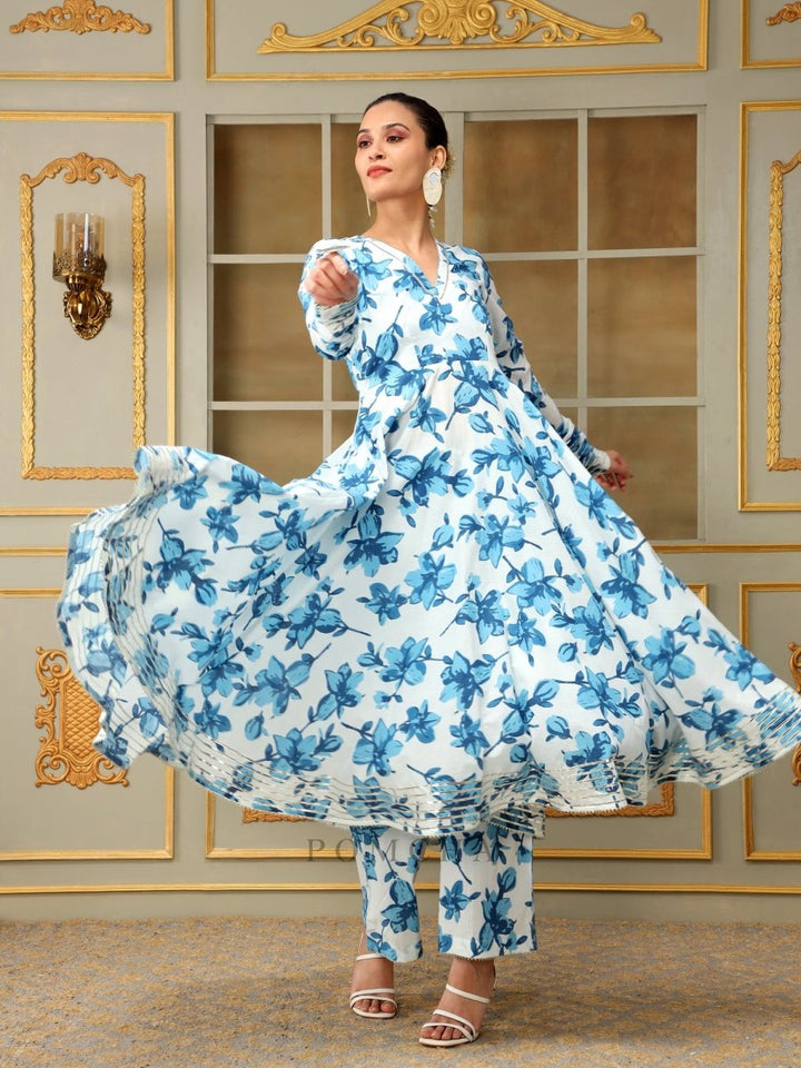 SAADGI BLUE LILLY ANARKALI SET - Pomcha Jaipur