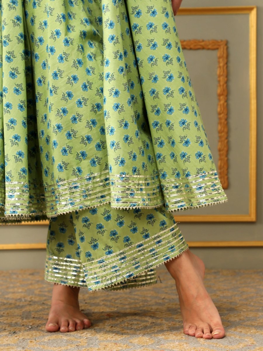 SAADGI BLUE PAISLEY GREEN ANARKALI SET - Pomcha Jaipur