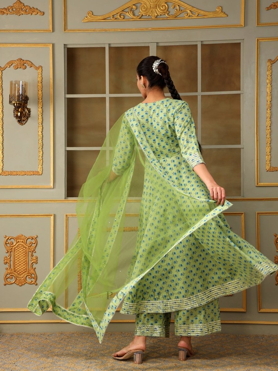 SAADGI BLUE PAISLEY GREEN ANARKALI SET - Pomcha Jaipur