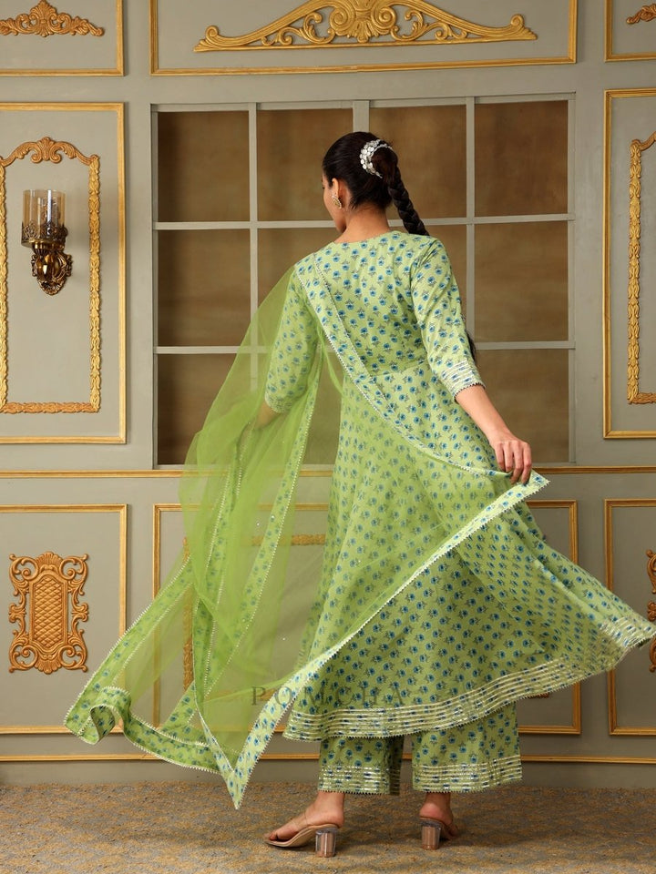 SAADGI BLUE PAISLEY GREEN ANARKALI SET - Pomcha Jaipur