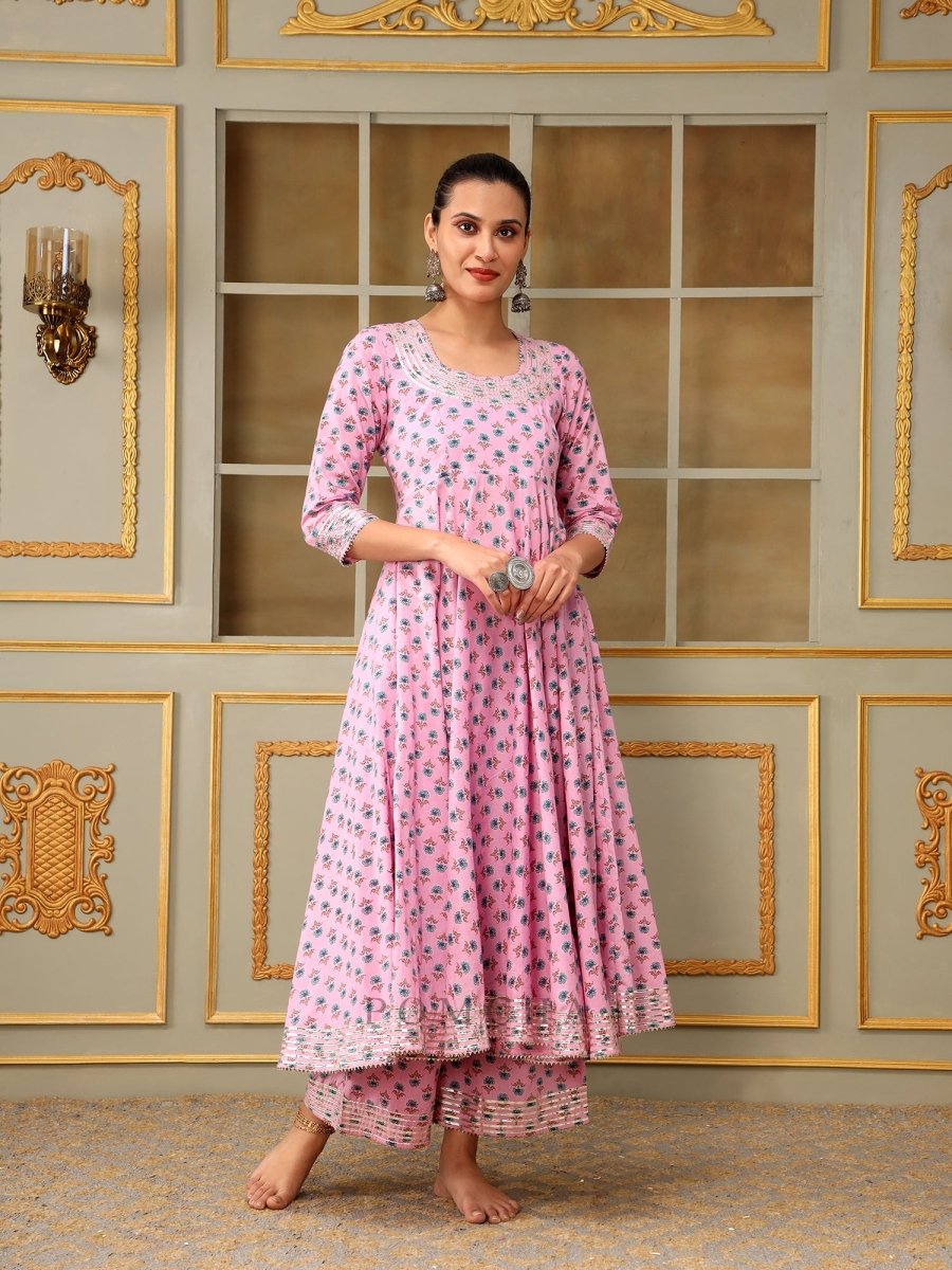 SAADGI BLUE PAISLEY PINK ANARKALI SET - Pomcha Jaipur