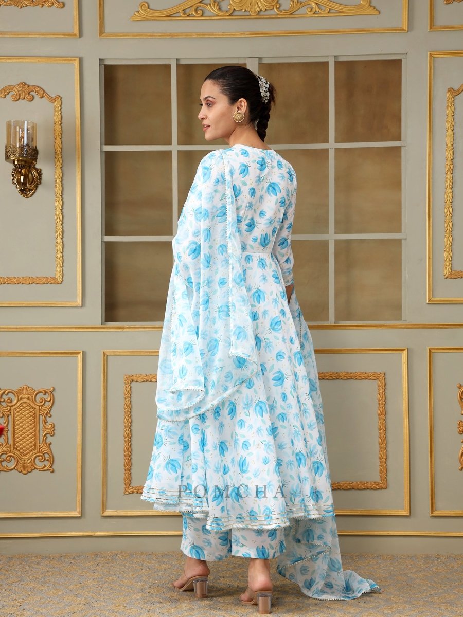 SAADGI BLUE PHOOL ANARKALI SET - Pomcha Jaipur