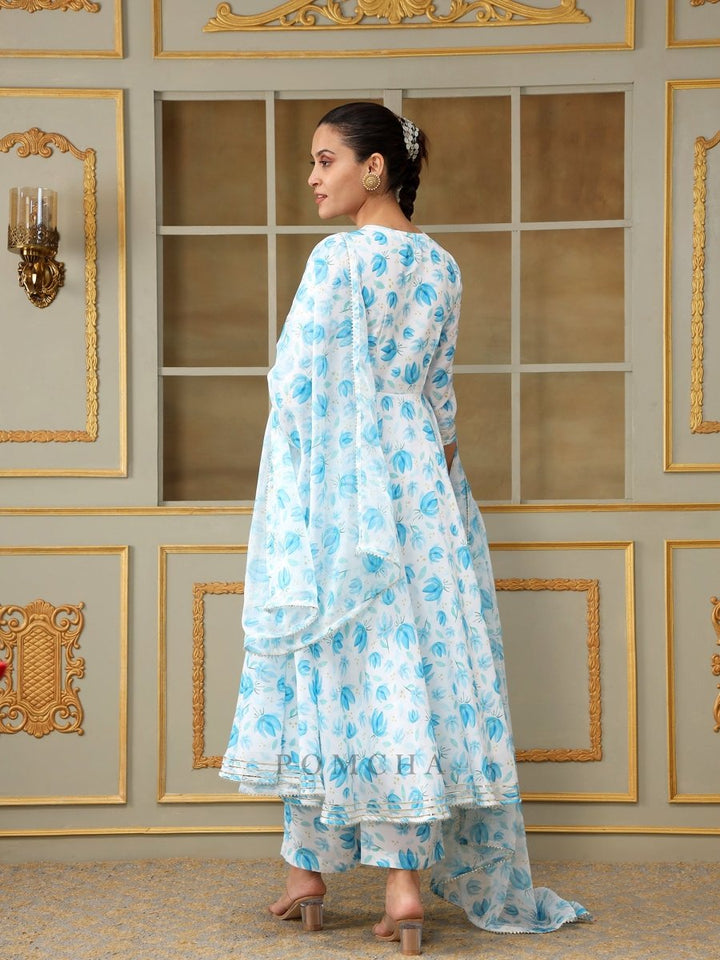 SAADGI BLUE PHOOL ANARKALI SET - Pomcha Jaipur