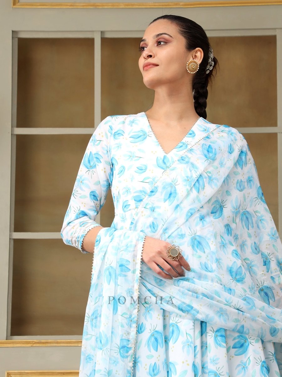 SAADGI BLUE PHOOL ANARKALI SET - Pomcha Jaipur