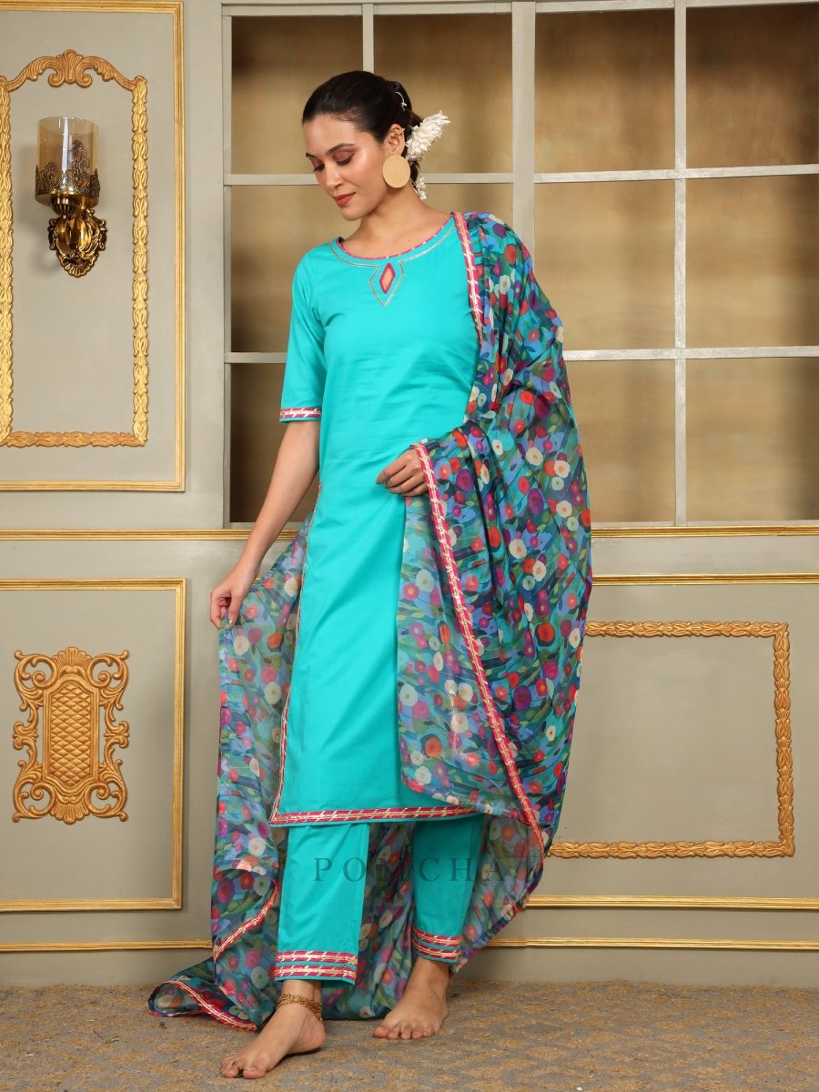 SAADGI PHULWARI STRAIGHT SUIT SET - Pomcha Jaipur