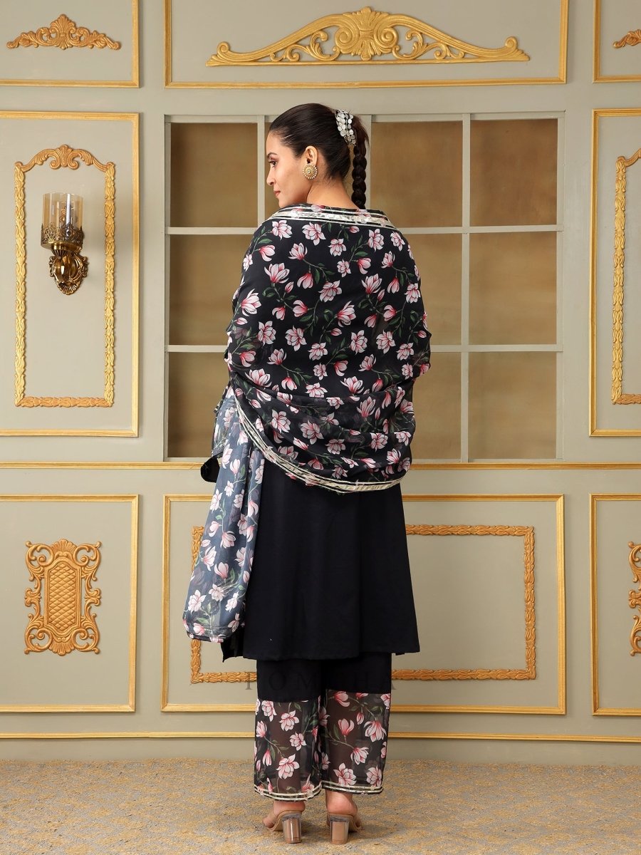 SAADGI PINK LOTUS BLACK STRAIGHT SUIT SET - Pomcha Jaipur