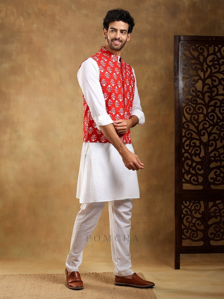 SADABAHAR SURUKH COTTON HAND BLOCK BANDI SET - Pomcha Jaipur