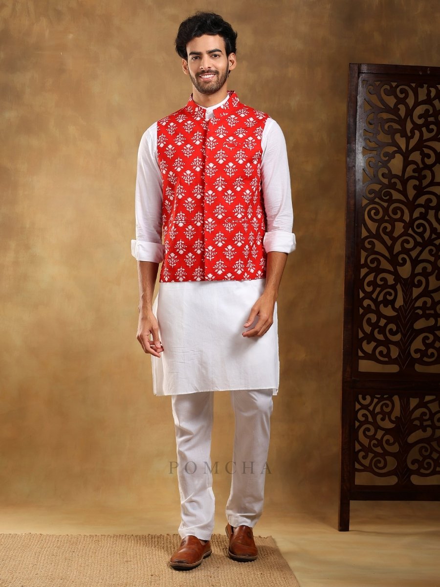 SADABAHAR SURUKH COTTON HAND BLOCK BANDI SET - Pomcha Jaipur