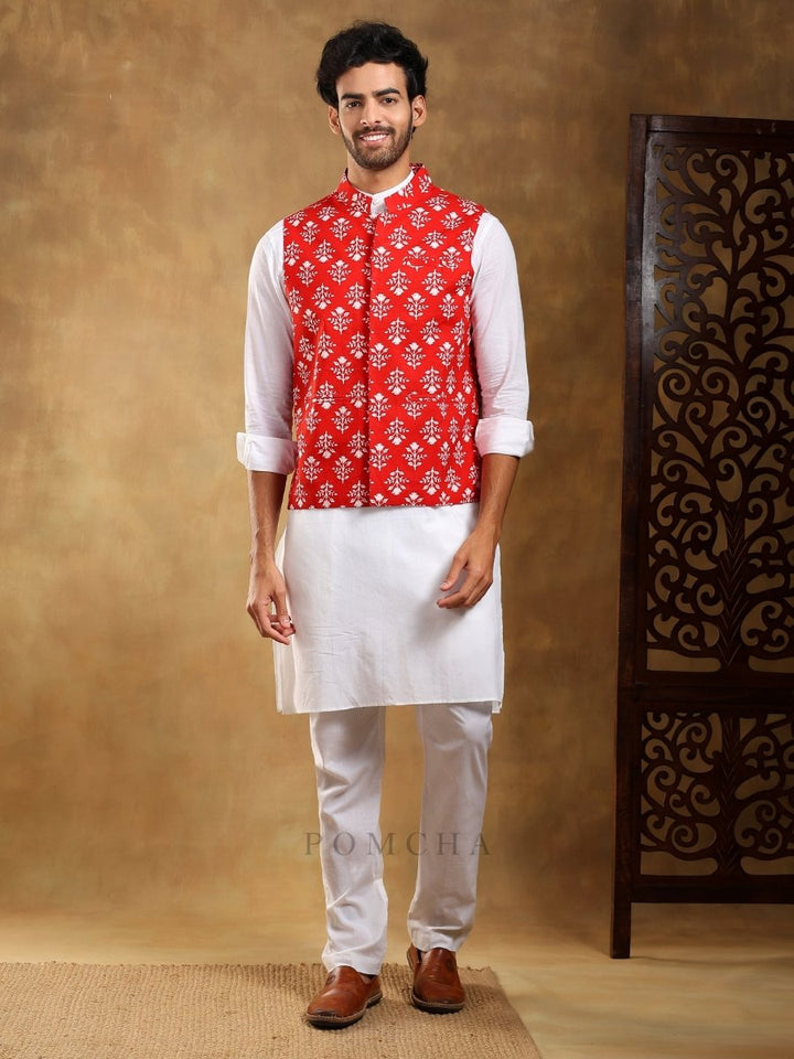 SADABAHAR SURUKH COTTON HAND BLOCK BANDI SET - Pomcha Jaipur