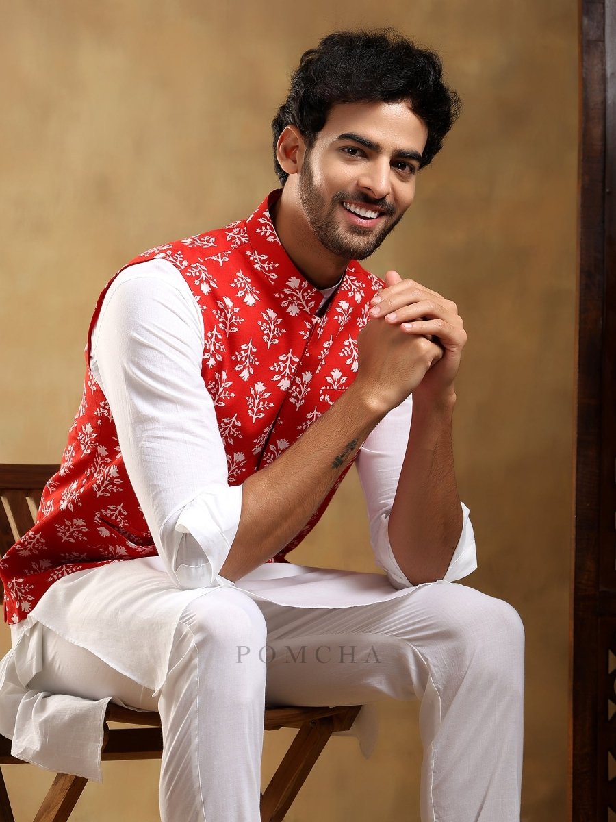 SADABAHAR SURUKH COTTON HAND BLOCK BANDI SET - Pomcha Jaipur