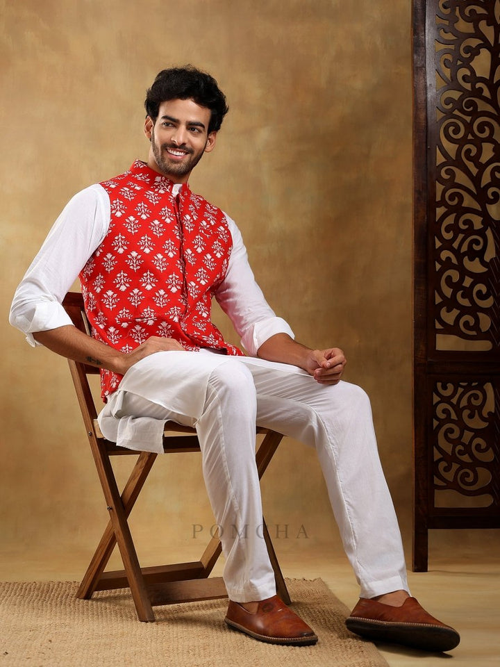 SADABAHAR SURUKH COTTON HAND BLOCK BANDI SET - Pomcha Jaipur