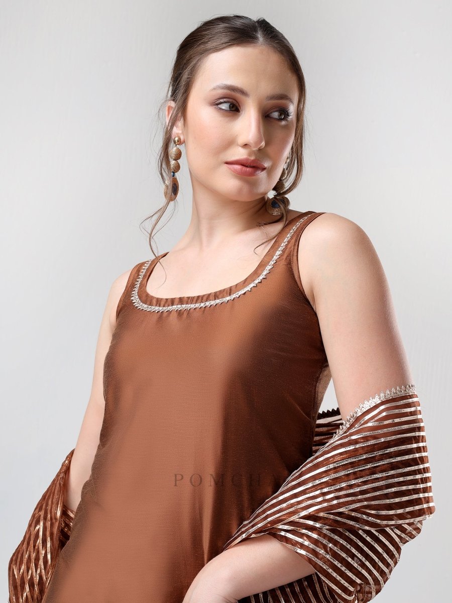 SADABHAR BROWN GOTTA JAAL SUIT SET - Pomcha Jaipur