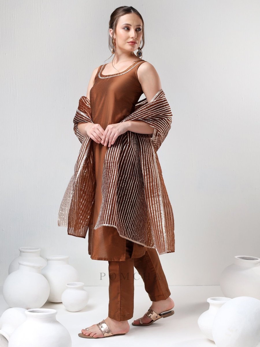 SADABHAR BROWN GOTTA JAAL SUIT SET - Pomcha Jaipur