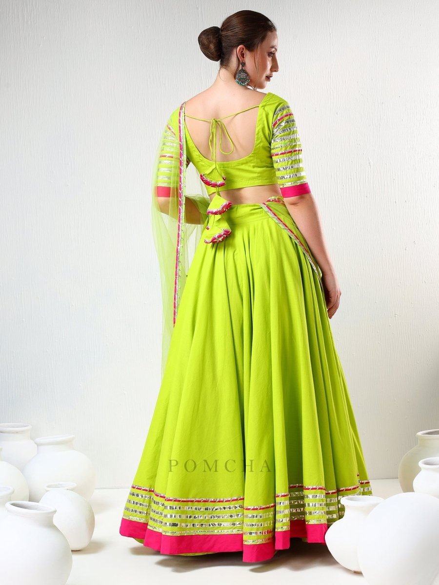 SADABHAR GULAAL GREEN GOTTA LACE WORK LEHENGA SET - Pomcha Jaipur