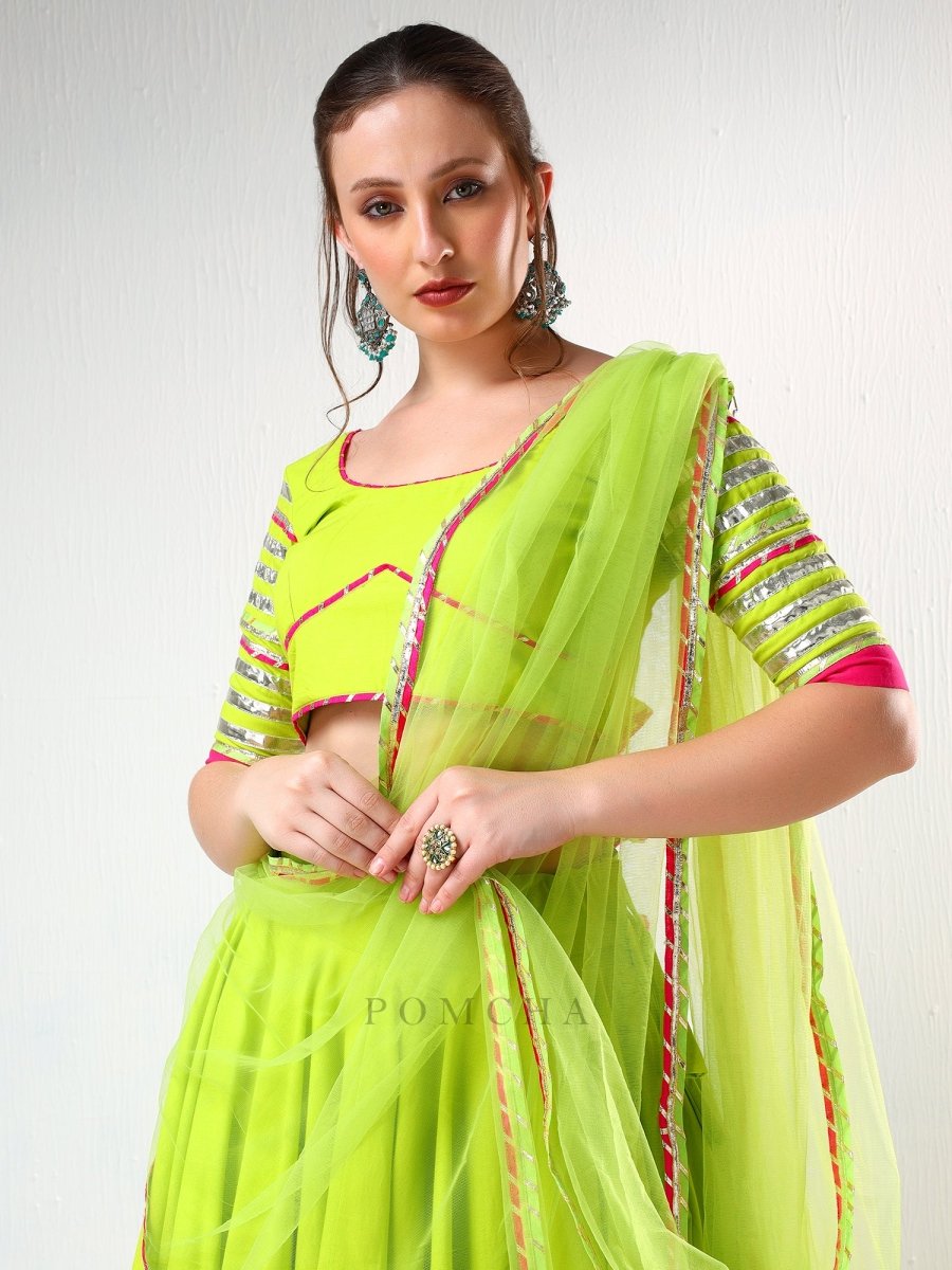 SADABHAR GULAAL GREEN GOTTA LACE WORK LEHENGA SET - Pomcha Jaipur