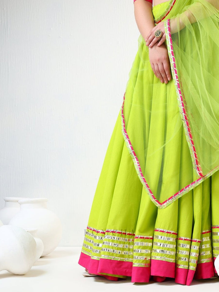 SADABHAR GULAAL GREEN GOTTA LACE WORK LEHENGA SET - Pomcha Jaipur
