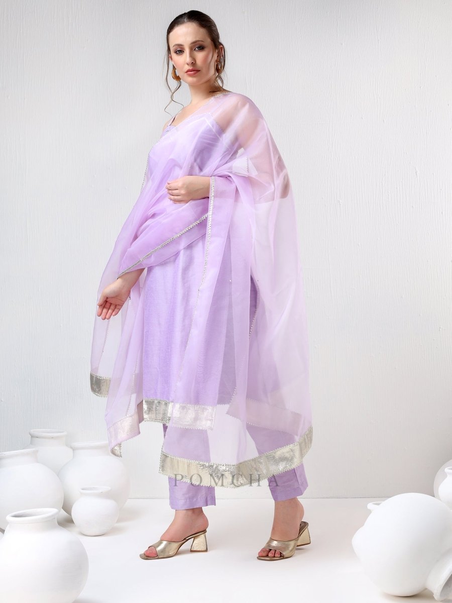 SADABHAR LILAC COTTON SILK SUIT SET - Pomcha Jaipur