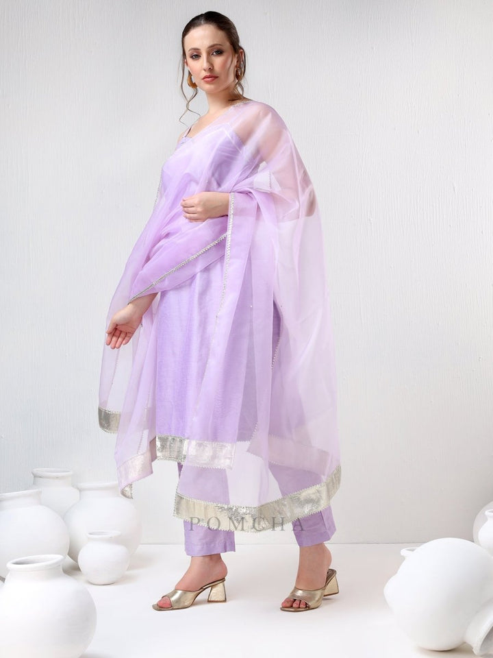 SADABHAR LILAC COTTON SILK SUIT SET - Pomcha Jaipur