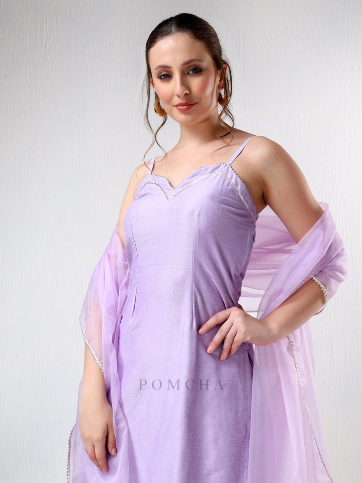 SADABHAR LILAC COTTON SILK SUIT SET - Pomcha Jaipur