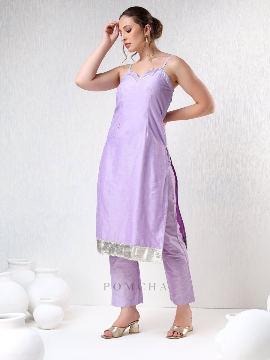 SADABHAR LILAC COTTON SILK SUIT SET - Pomcha Jaipur