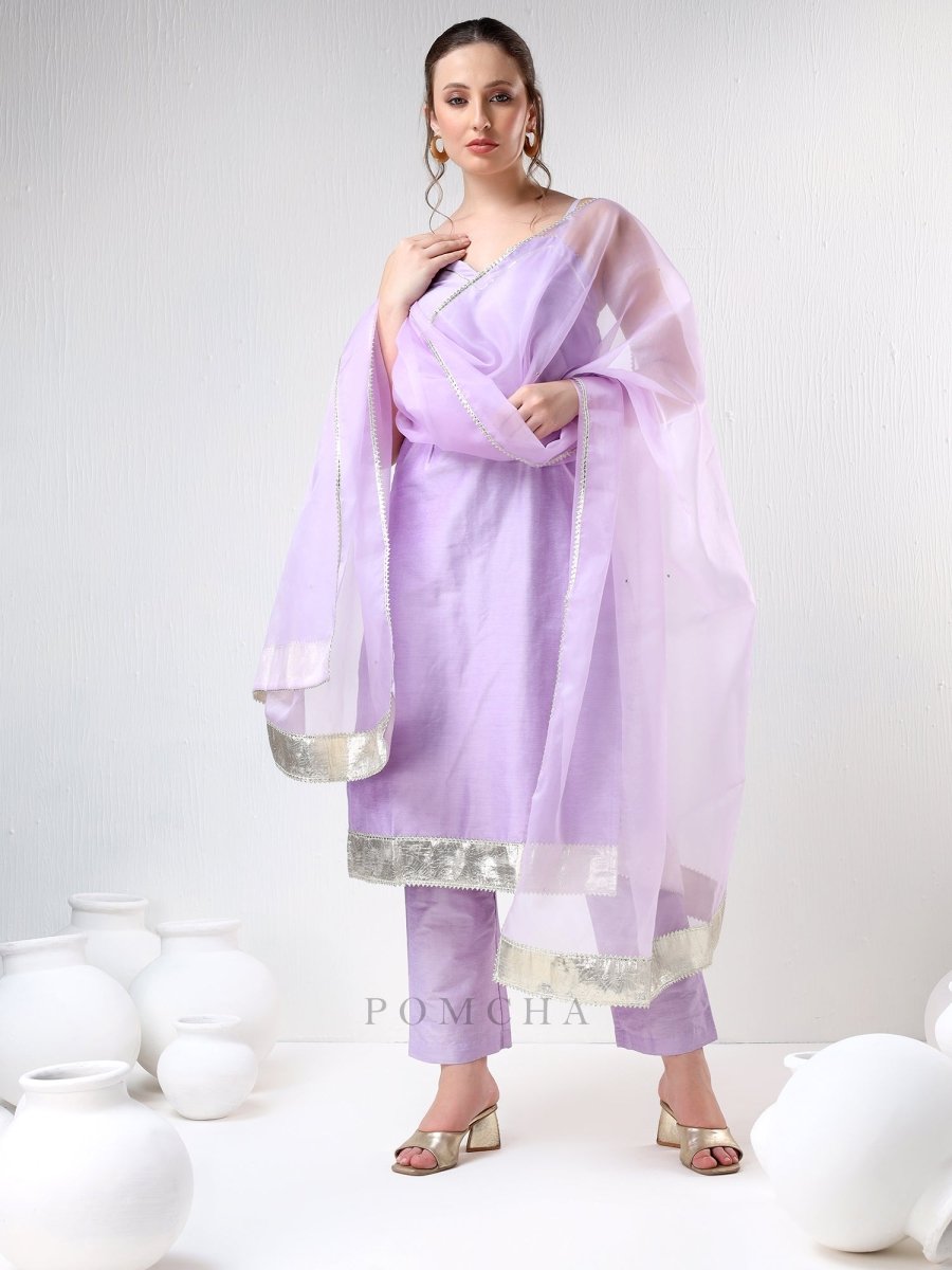 SADABHAR LILAC COTTON SILK SUIT SET - Pomcha Jaipur