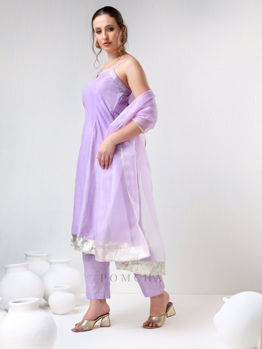 SADABHAR LILAC COTTON SILK SUIT SET - Pomcha Jaipur