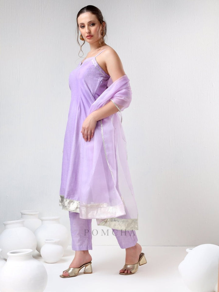 SADABHAR LILAC COTTON SILK SUIT SET - Pomcha Jaipur