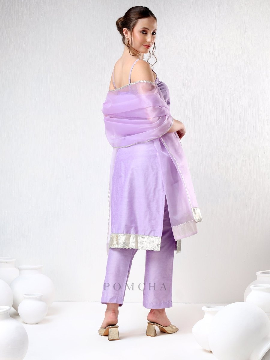 SADABHAR LILAC COTTON SILK SUIT SET - Pomcha Jaipur