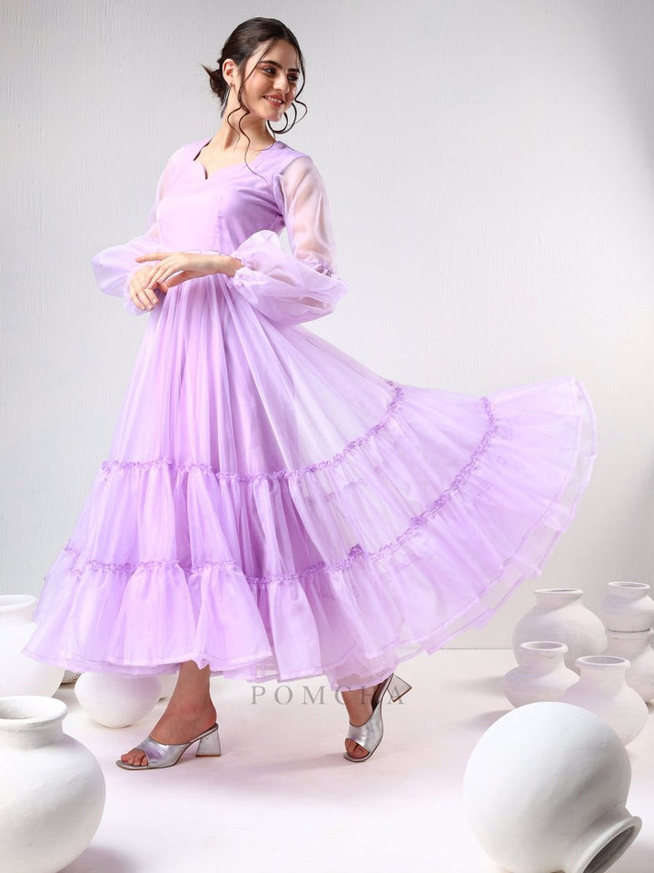 SADABHAR LILAC ORGANZA DRESS - Pomcha Jaipur