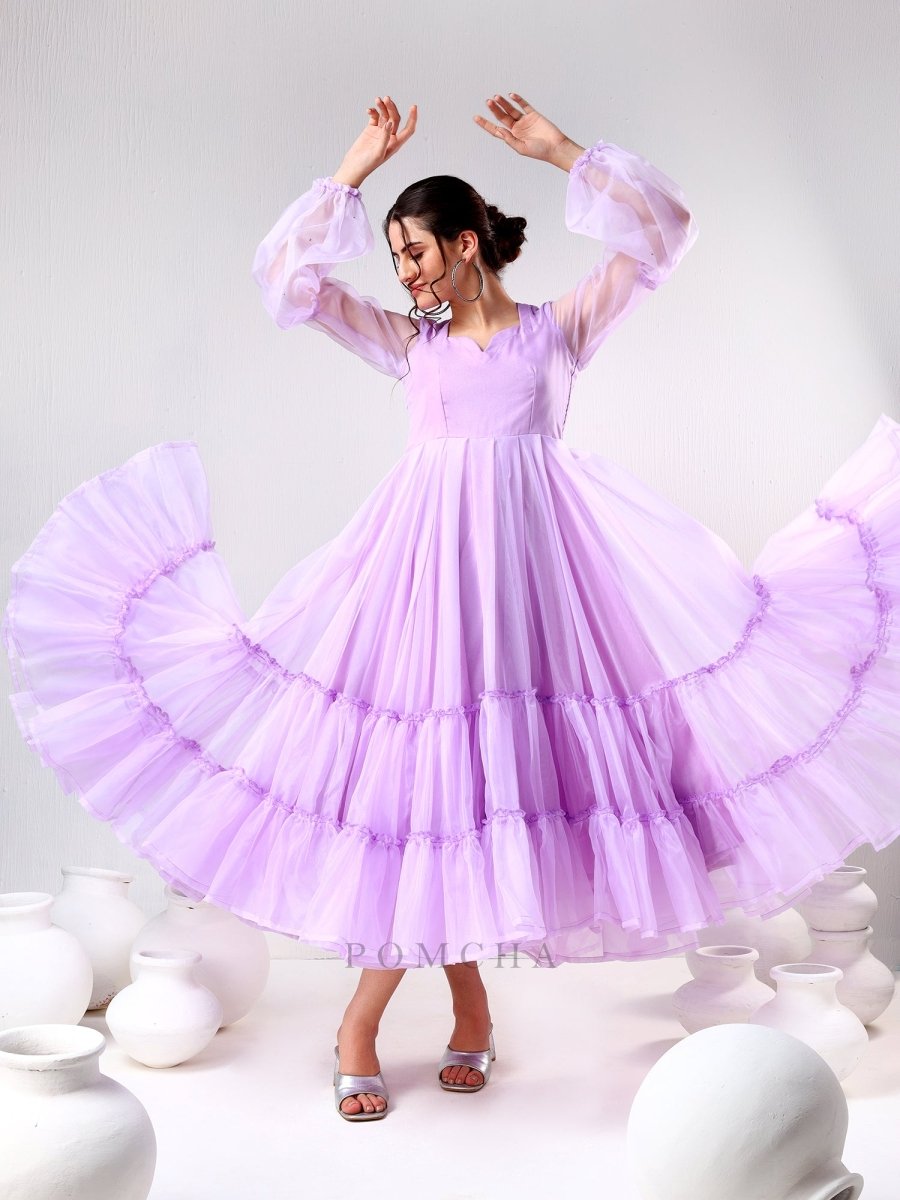 SADABHAR LILAC ORGANZA DRESS - Pomcha Jaipur