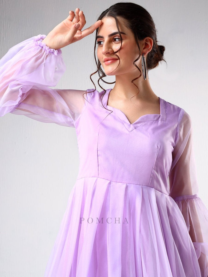 SADABHAR LILAC ORGANZA DRESS - Pomcha Jaipur