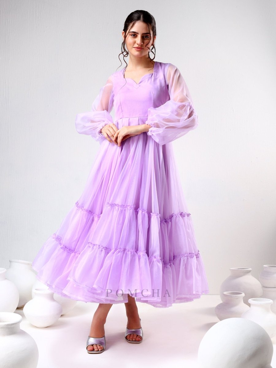 SADABHAR LILAC ORGANZA DRESS - Pomcha Jaipur