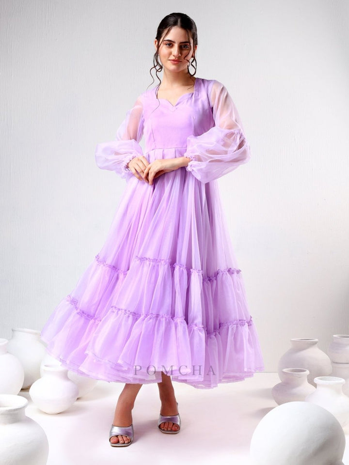 SADABHAR LILAC ORGANZA DRESS - Pomcha Jaipur