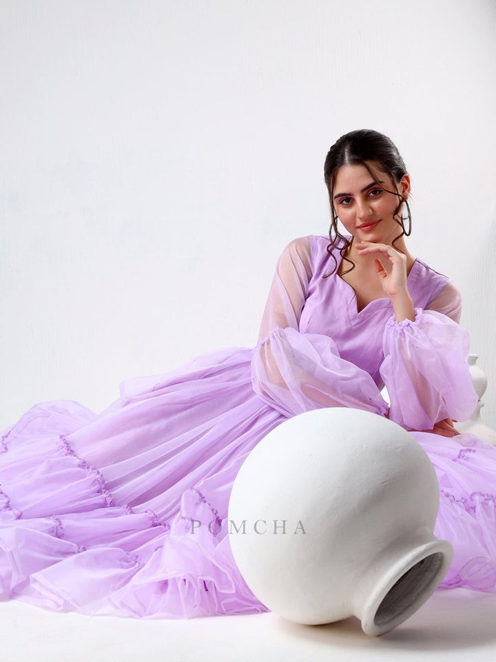 SADABHAR LILAC ORGANZA DRESS - Pomcha Jaipur