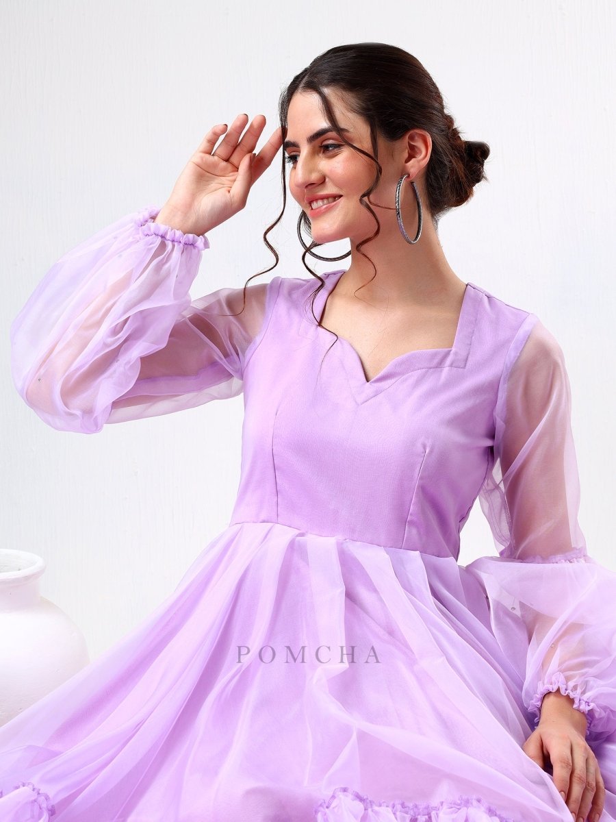 SADABHAR LILAC ORGANZA DRESS - Pomcha Jaipur