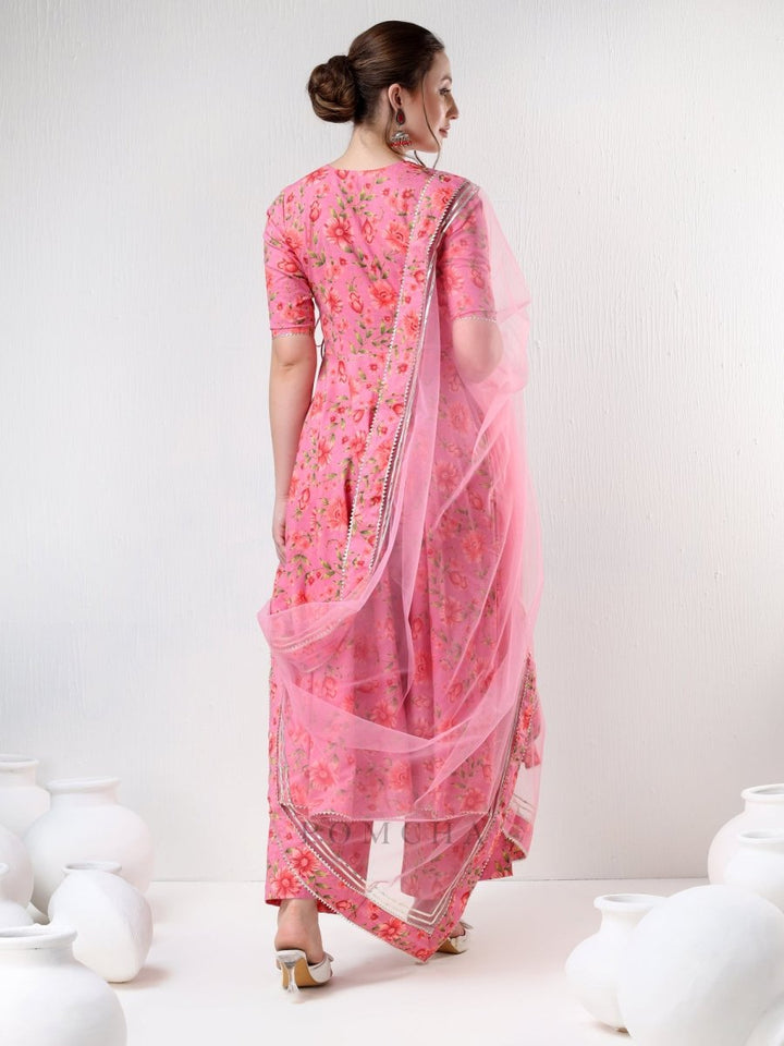 SADABHAR PINK FLORAL PRINT COTTON ANGRAKHA SET - Pomcha Jaipur