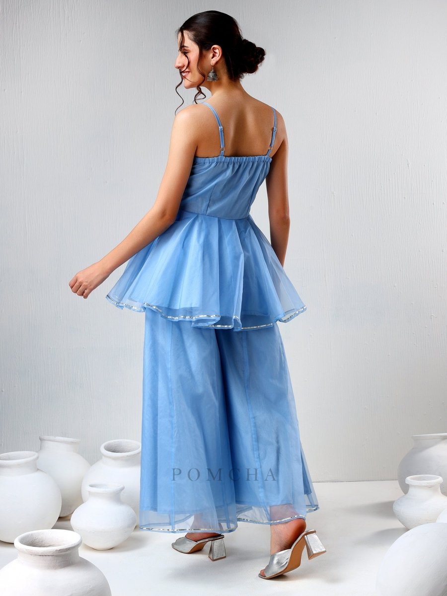 SADABHAR POWDER BLUE ORGANZA COORD SET - Pomcha Jaipur