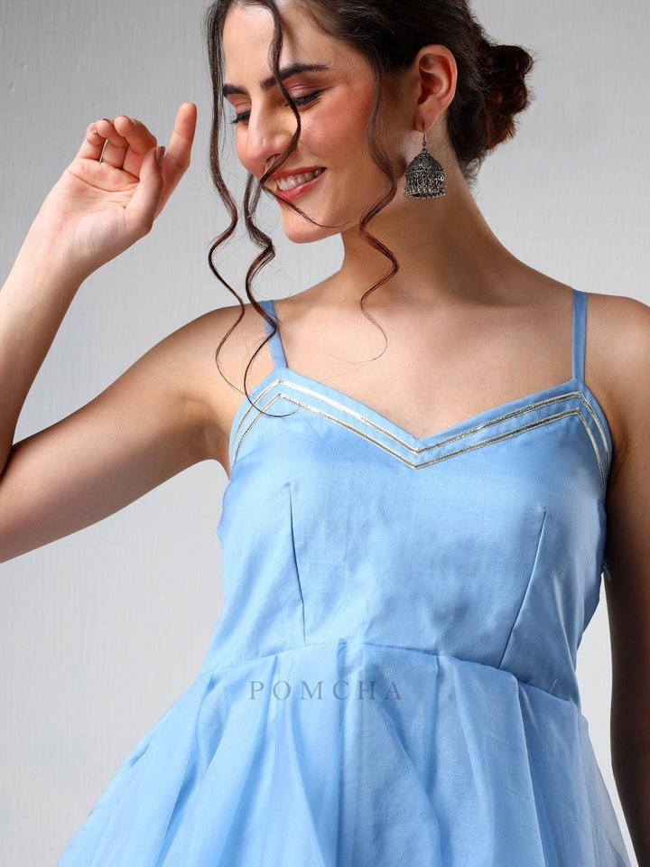 SADABHAR POWDER BLUE ORGANZA COORD SET - Pomcha Jaipur