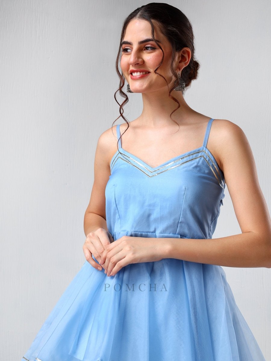 SADABHAR POWDER BLUE ORGANZA COORD SET - Pomcha Jaipur