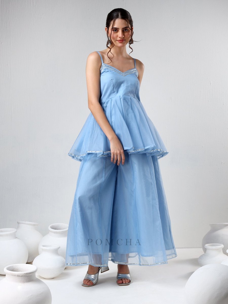 SADABHAR POWDER BLUE ORGANZA COORD SET - Pomcha Jaipur
