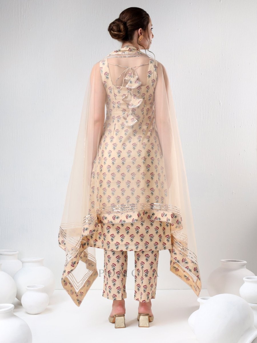 SADABHAR SAND COLOR COTTON SUIT SET - Pomcha Jaipur