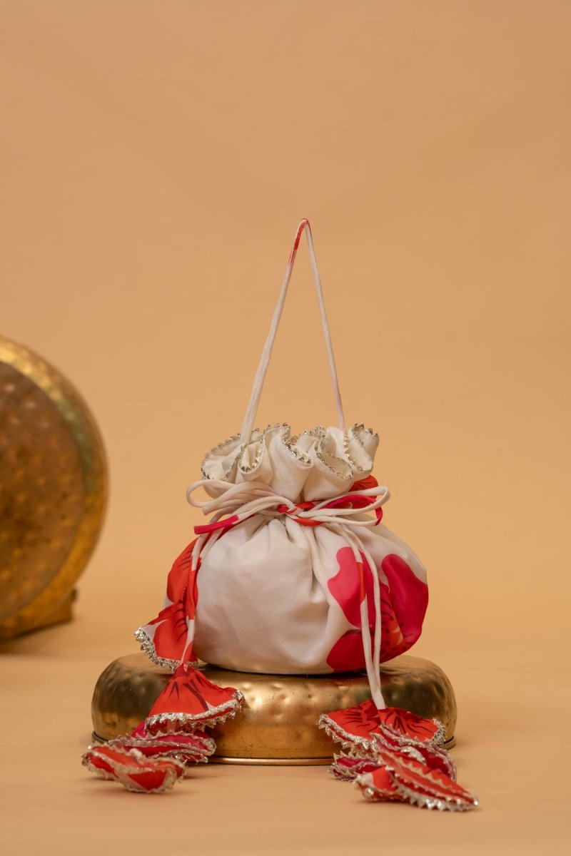 SAFED GULABI PHOOL POTLI BAG - Pomcha Jaipur