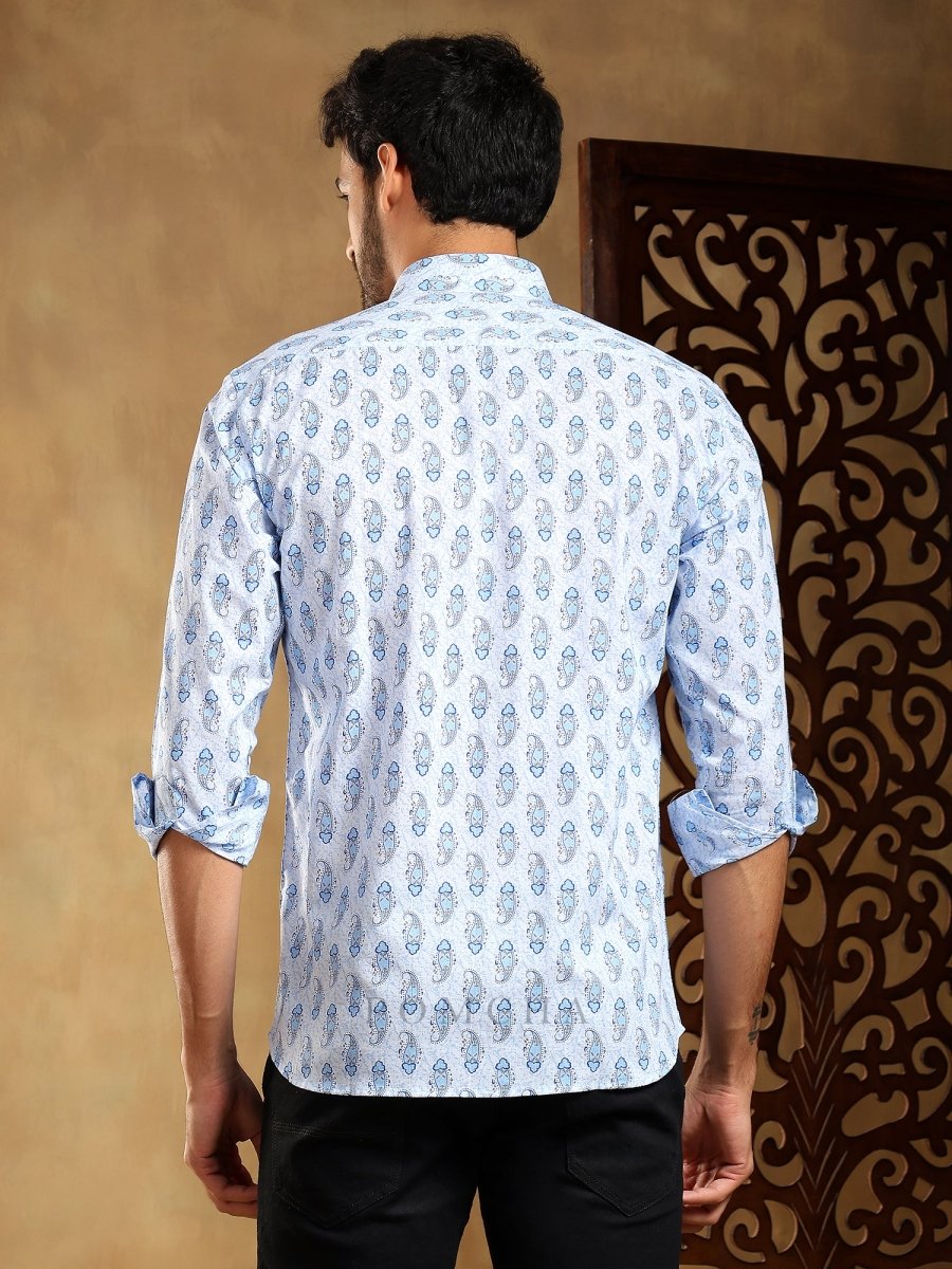 SAGAR BLUE COTTON HAND BLOCK SHIRT - Pomcha Jaipur